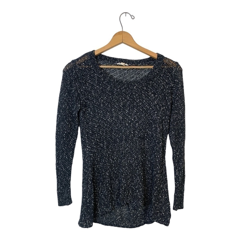Eileen Fisher Sweater Black and White Marled Knit Sweater Cotton Linen Blend M